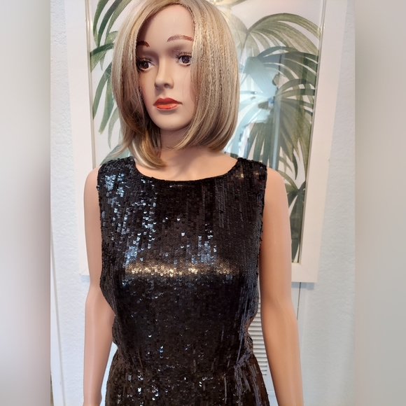 $5,700 OSCAR DE LA RENTA GORGEOUS BLACK GOLD SILK  SEQUIN BEAD RUNWAY US 8 M - Picture 5 of 12